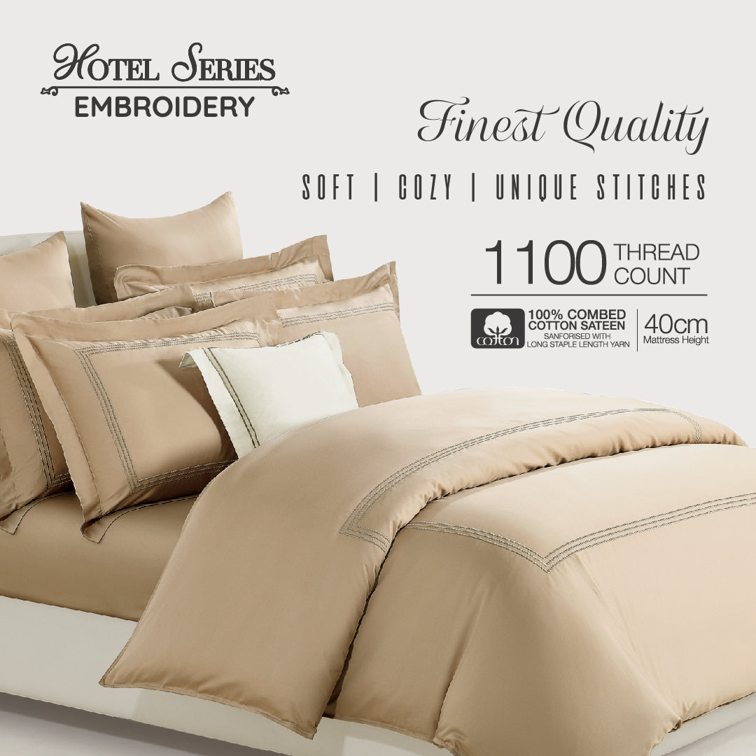 Jean Perry 100% Combed Cotton Sateen Hotel Series Embroidery Quilt Cover Set - 1100TC [B2]